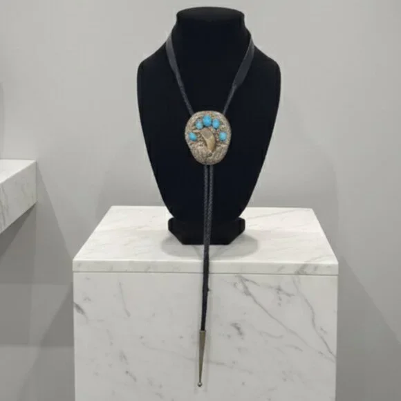 Vintage sterling silver and turquoise Native American bolo tie by Raymond Yazzie - Picture 8 of 8